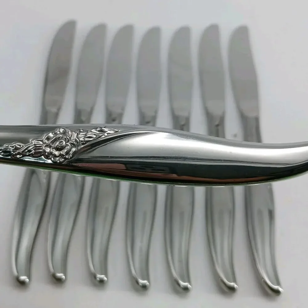 8X BK Oneida LA ROSE Dinner Butter Knives Rogers Premier Stainless Serrated